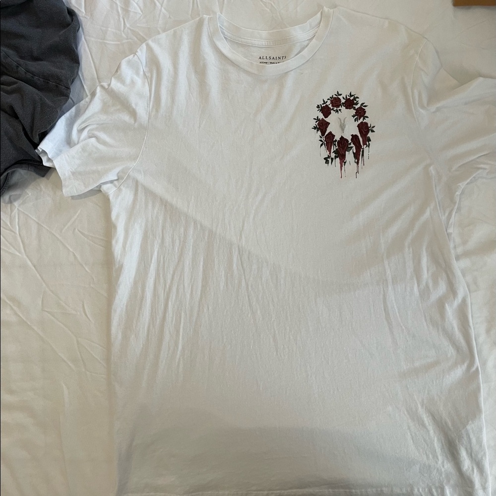 XXL white allsaints tee with embroidered ram skull